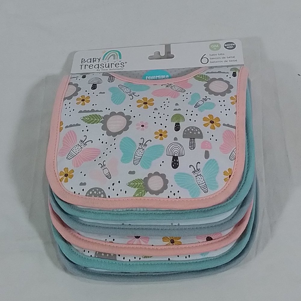 Baby Treasures Reversible Baby Bibs - 6 Pack - NWT